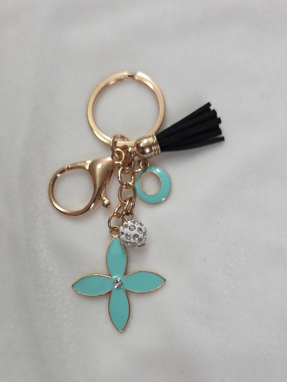 Ladies Blue Clover Trendy Keychain Bag Charm Purse Charm Accessories Rhinestones - Picture 2 of 5
